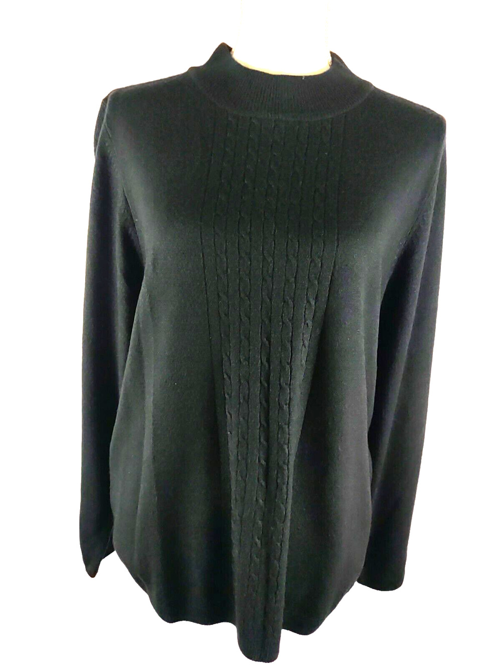 Allison Daley Women's Black Cable Sweater Size Large Dark Green